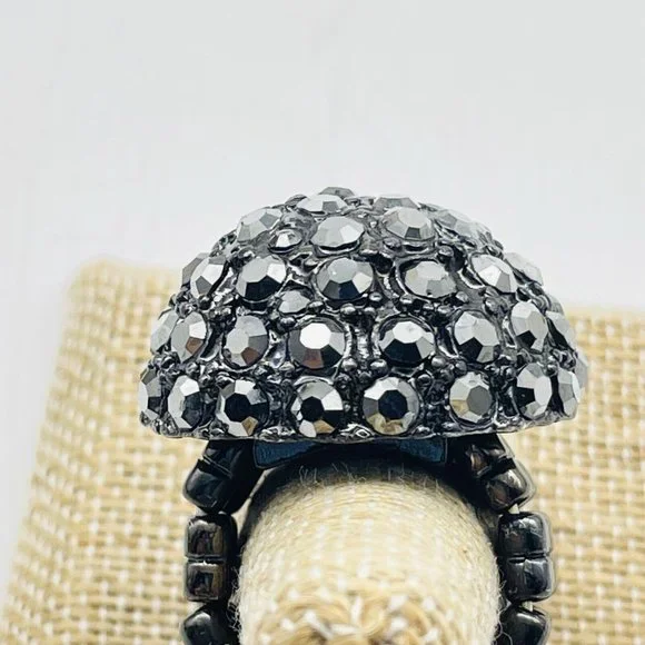 Dark Faceted Rhinestone Dome Ring Gunmetal Stretch Glam Bling Sparkle Holiday - Picture 7 of 8